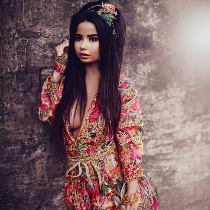 portrait of demi rose wearing southeast asian traditional dress, by charlotte grimm, natural light, detailed face, canon eos c 3 0 0, ƒ 1. 8, 3 5 mm, 8 k, medium - format print 