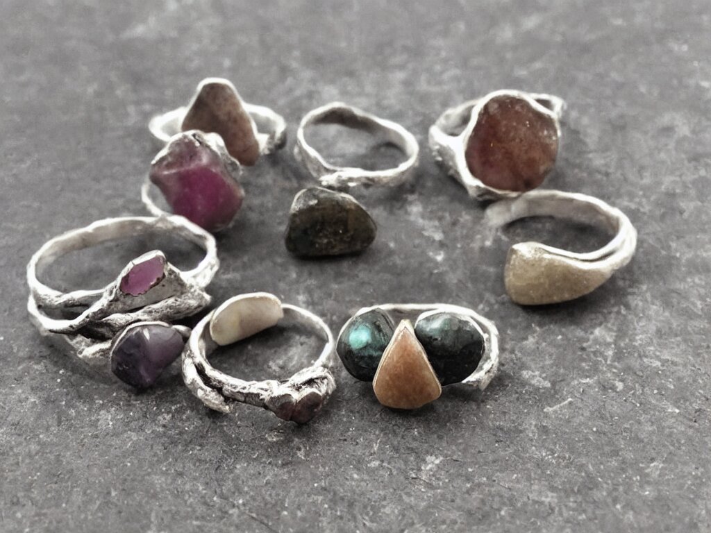 rustic hand made rings hand crafted from silver and natural gemstones