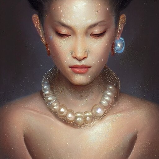 a beautiful portrait of a pearl goddess with glittering skin by greg rutkowski and raymond swanland, trending on artstation, ultra realistic digital art 