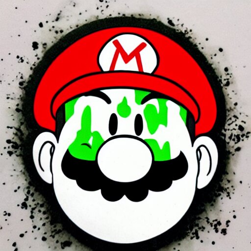 die cut sticker, yoshi wearing mario's mustache, splatter paint 