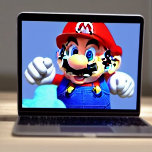 photo of super mario working on his macbook, highly detailed, extremely high quality, hd, 4 k, 8 k, professional photographer, 4 0 mp, lifelike, top - rated, award winning, realistic, detailed lighting, detailed shadows, sharp, no blur, edited, corrected, trending 