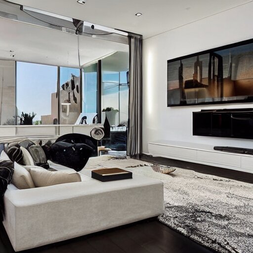 a modern villa living room in los angeles, hyper - realistic 