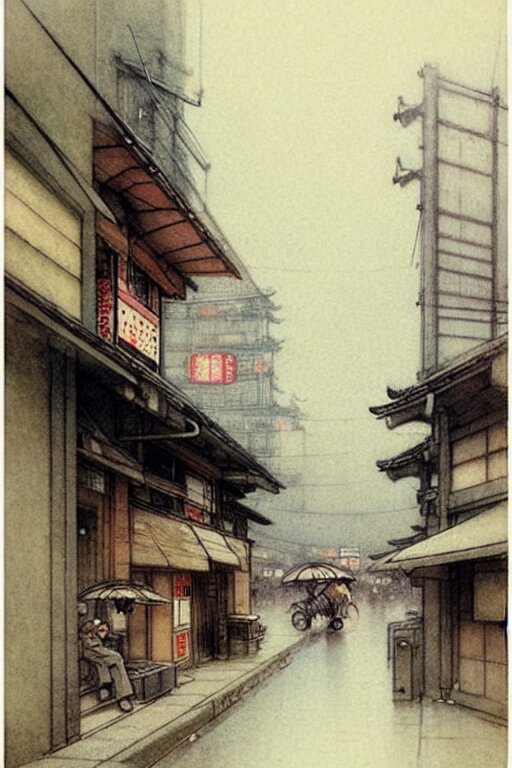 (((((1950s japanese city . muted colors.))))) by Jean-Baptiste Monge !!!!!!!!!!!!!!!!!!!!!!!!!!!