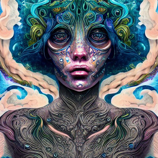 An extremely psychedelic portrait of deep sea goddess, surreal, LSD, face, detailed, intricate, elegant, lithe, highly detailed, digital painting, artstation, concept art, smooth, sharp focus, illustration