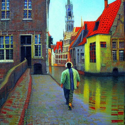 bob marley walking in bruges, painted by victor nizovtsev 