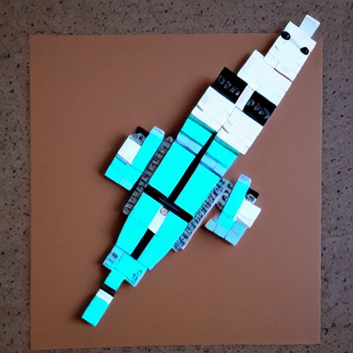 spaceship built with 1 0 0 0 lego bricks, mountian of lego bricks behind, grey on brown on teal, lasers 