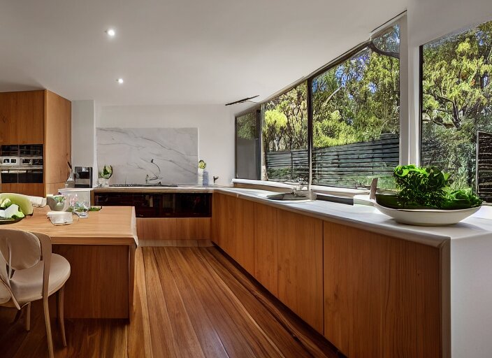 luxurious cannabis kitchen in australian suburban everyday life, charming and tranquil 