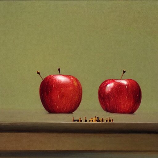 two apples playing chess, realistic oil paint 