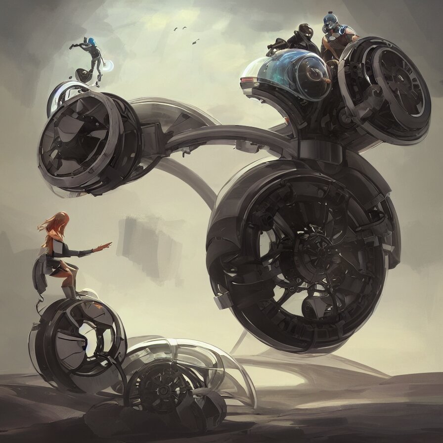 a beautiful concept art of futuristic monowheel, with sitting rider by alex pyatov and patrick razo, trending on artstation 