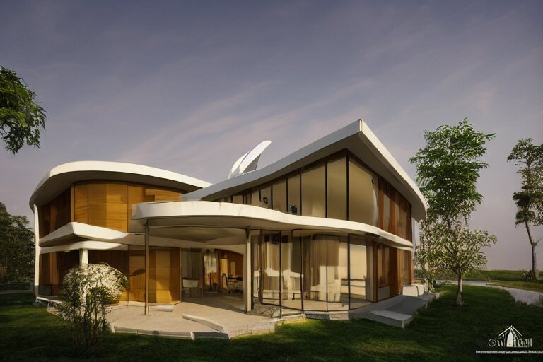 a futuristic assam type house designed by calatrava, bamboo design, realist, render, 8 k 