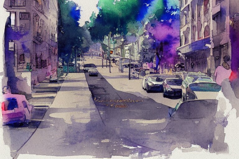 street summer watercolor pen by brad mesina trending on artstation 