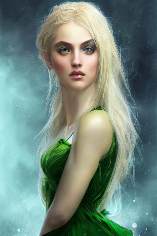 Lexica - Blonde sorceress in a green dress holding a magical sceptre ...