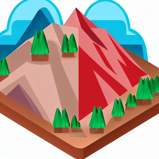 isometric view of a mountain with red gems as resources, svg