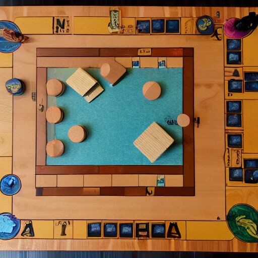 board for a board game including two large islands, two medium sized islands, and one small island 