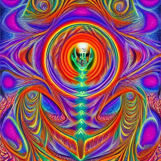 waluigi becomes a fractal, painted by alex grey. psychedelic visionary art 