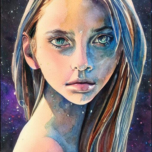 water color on paper, gemini girl portrait, highly detailed, artstation, masterpiece, award - winning, 