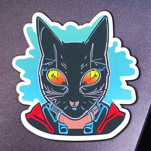 hydro sticker of a cyberpunk cat 