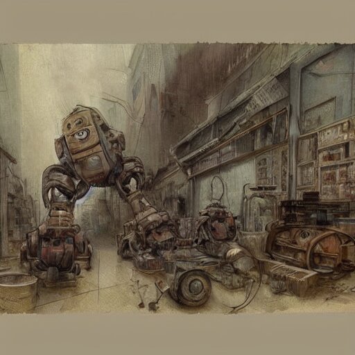 (((((((((((cluttered inventors shop full of robots))))))))))) . muted colors. by Jean-Baptiste Monge !!!!!!!!!!!!!!!!!!!!!!!!!!!!!!!!!!!!!!!!