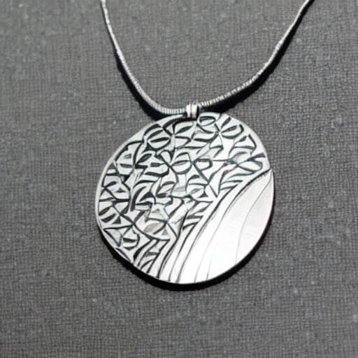 amulet of wave inlaid in silver on a young beautiful woman neck, hyper realistic, 