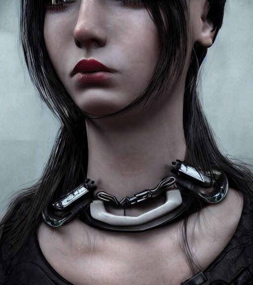 detailed realistic female character cyberpunk wearing thick collar around neck, realistic, art, beautiful, 4K, collar, choker, collar around neck, punk, artstation, detailed, female, woman, choker, cyberpunk, neon, punk, collar, choker, collar around neck, thick collar, tight around neck, punk,