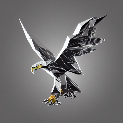 2 dimensional, vector, low poly, clear crystal eagle icon, black background, cgsociety, artstation, octane render