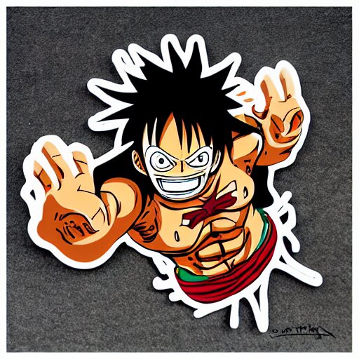 die cut sticker, luffy gear 5, splatter paint 