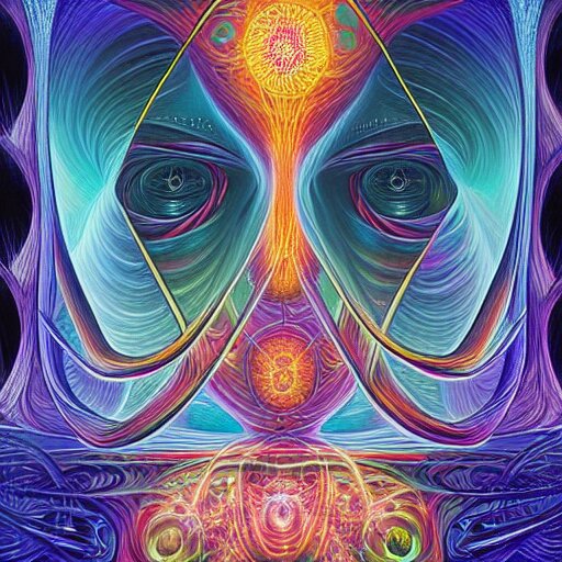 black void surrounding visions of the future by alex grey, award - winning, digital painting, hyperdetailed, cosmic 