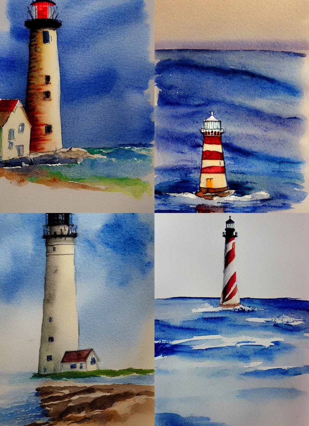 sketch, light house, sea, watercolor 