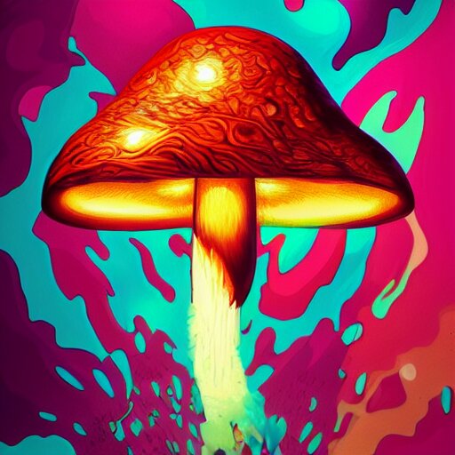 trippy angry mushroom eat a meat, acrilic paint, digital, artstation, detailed intricate ink illustration, heavenly atmosphere, digital art, overdetailed art, concept art, complementing colors, trending on artstation, cgstudio, the most beautiful image ever created, dramatic, subtle, details, award winning artwork, beautiful scenery 