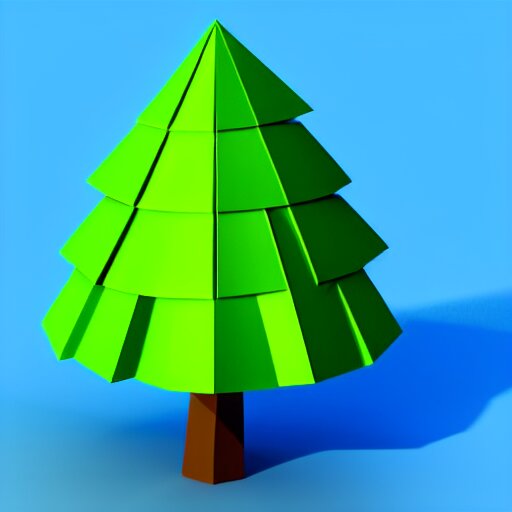 a 3d low poly object of just a small green tree on the blue background