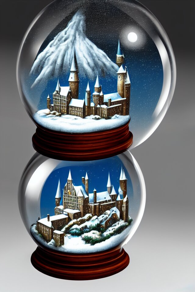 an achingly beautiful print of one snow globe with hogwarts inside by raphael, hopper, and rene magritte. detailed, proportional, romantic, vibrant, enchanting, trending on artstation 