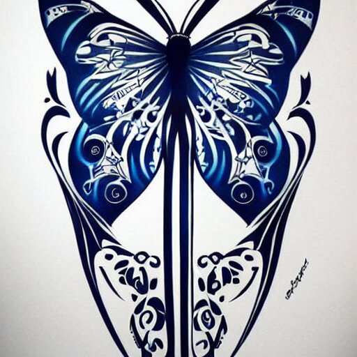 tattoo design, stencil, traditional, big blue diabetes ribbon transforming into a butterfly, upper body, by artgerm, artgerm, digital art