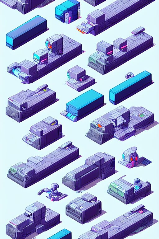 isometric design, sprite sheet, game resources, futuristic van by josan gonzalez 