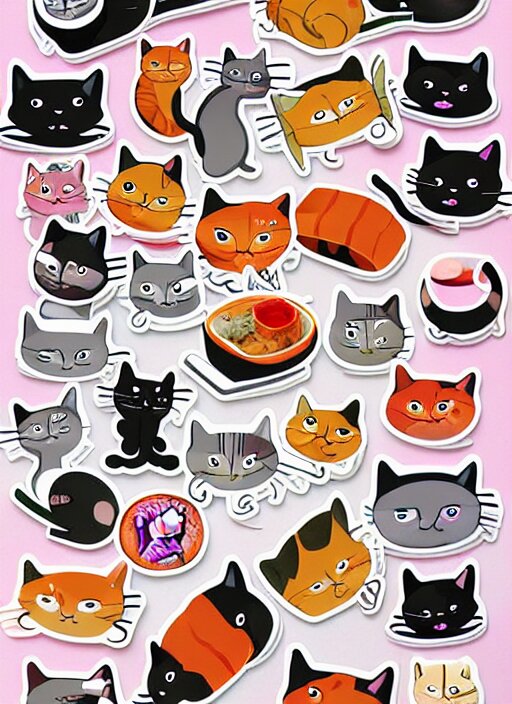 cats and sushi sticker sheet 