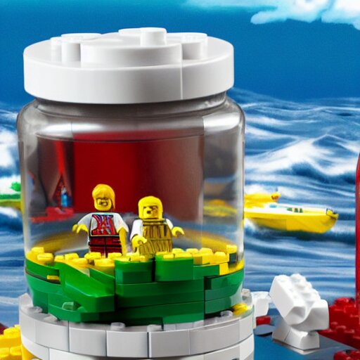 lego tsunami in a jar, hyper realistic, mega details, 