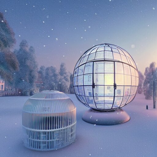 a snow globe with a building in it, a computer rendering by leandro erlich, trending on cgsociety, retrofuturism, tesseract, isometric, physically based rendering 