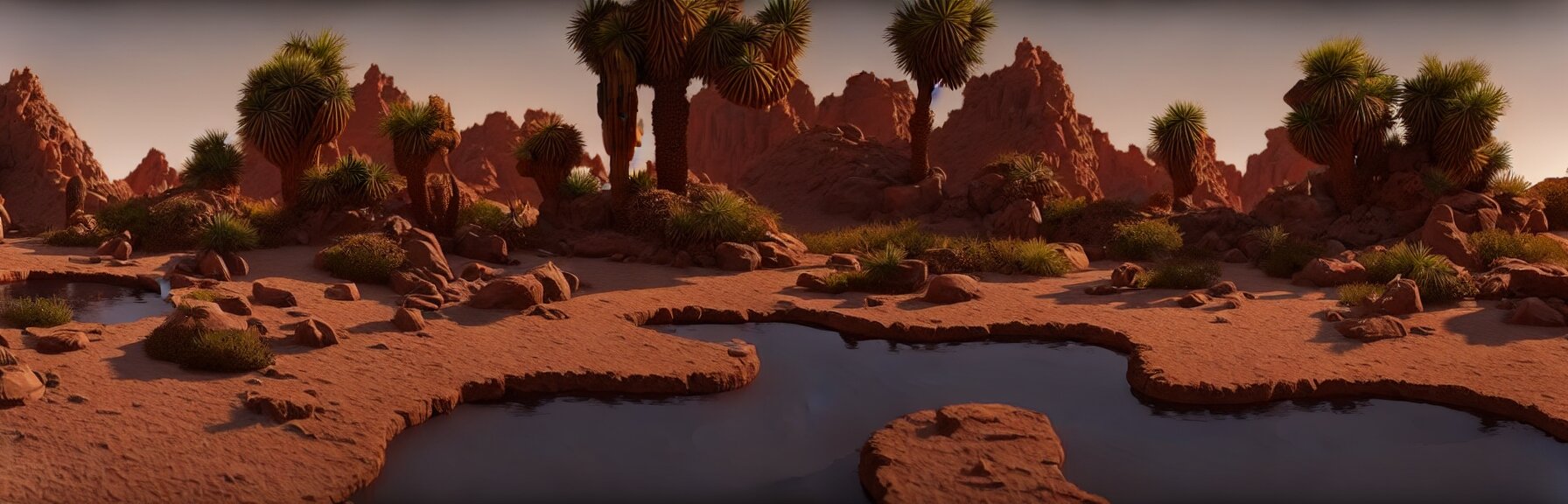 a desert oasis; very detailed, by Federico Pelat, Caravaggio; artstation, unreal engine 5