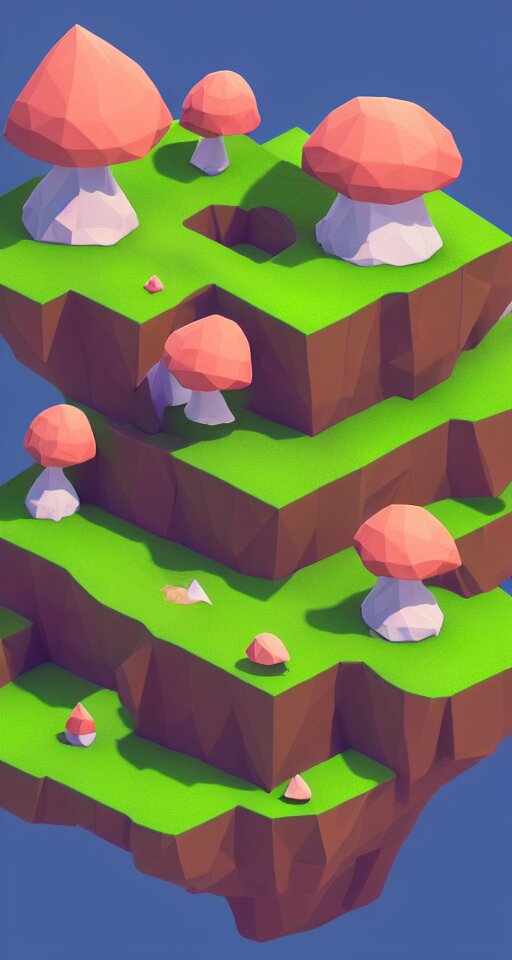 a cute little matte low poly isometric mushroom island, lat lighting, soft shadows, trending on artstation, 3d render, monument valley, fez video game,