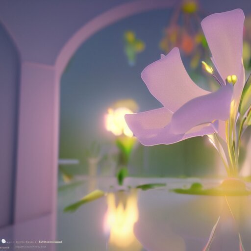 Luminescent flower blooming at twilight, realism, photorealism, f 3.5, photography, highly detailed, vray, volumetric lighting, unreal engine