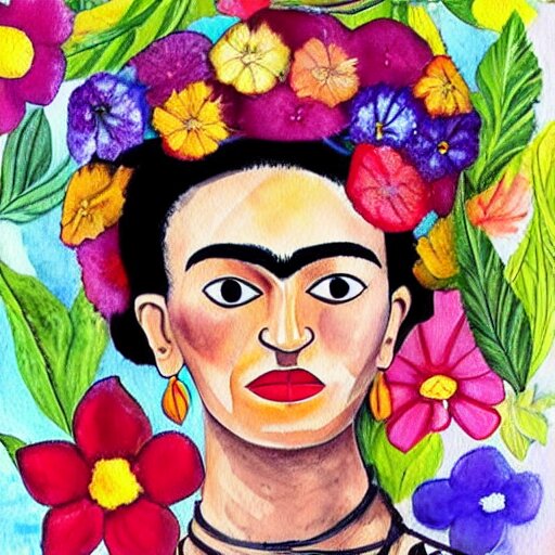 painting of colorful wild flowers frida kahlo style in Watercolor