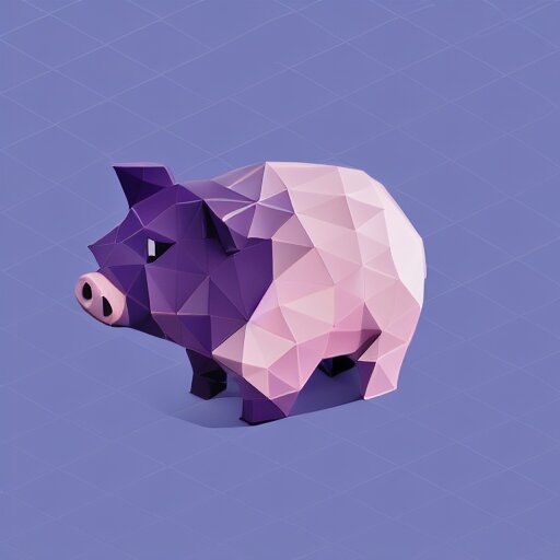 low poly pig in an isometric view using a playstation 1 ps 1 aesthetics, asset, blank background 