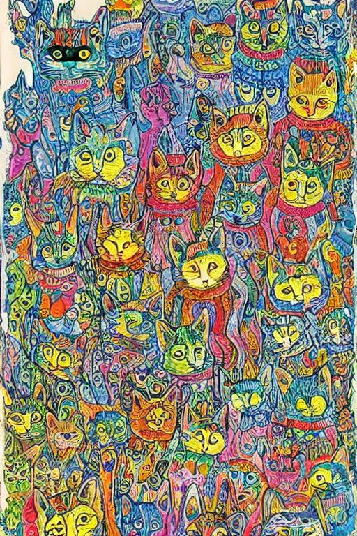 Psychedelic cats in the style of Louis Wain