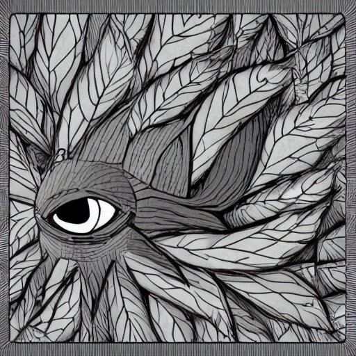 dark, cute, grayscale, void living'leaves bush'creature, bright eyes, pokemon, hayao miyazaki, digital illustration, clipart, cartoon 