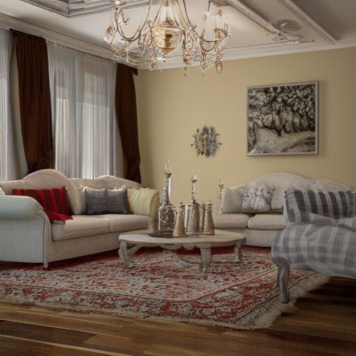 a detalied 3 d render of a country chic living room, by valentin franke, ilya galinsky trending of artstation, photorealism 