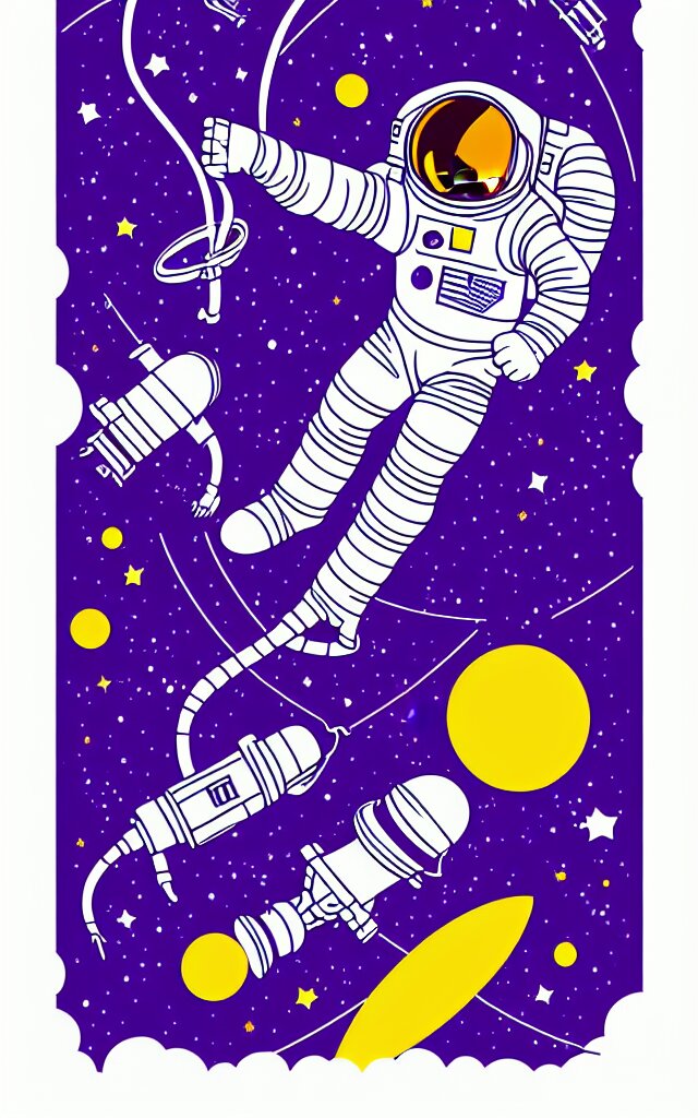 adobe illustrator vector graphics digital art of an astronaut printing in space, psychedlic monochromatic duoblend 