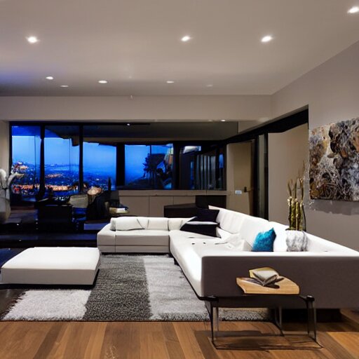 a modern villa living room in los angeles, hyper - realistic 