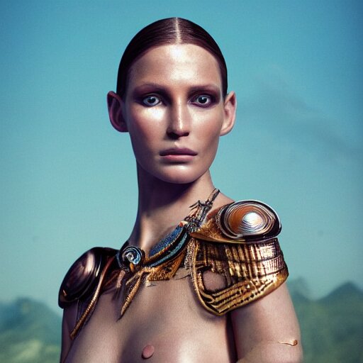 portrait of a stunningly beautiful and alluring futuristic tribal female, depth of field, zeiss lens, detailed, symmetrical, centered, fashion photoshoot, by Annie Leibovitz and Steve McCurry, David Lazar, Jimmy Nelsson, Breathtaking, 8k resolution, extremely detailed, beautiful, establishing shot, artistic, hyperrealistic, beautiful face, octane render