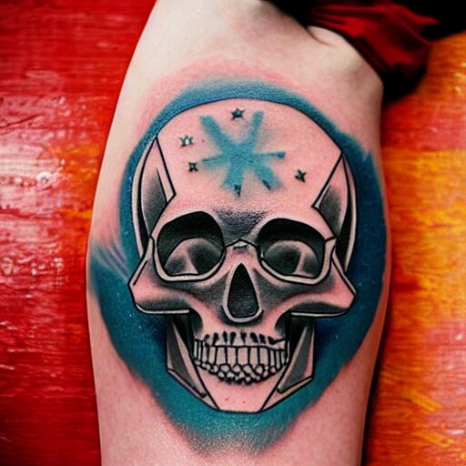 tattoo design, stencil, tattoo stencil, traditional, a world famous tattoo of a geometric skull with a galaxy coming out of the top of its head-s 100