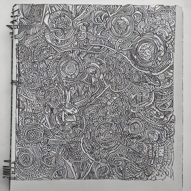 notebook doodle architecture sketch with extremely intricate psychedelic patterns hyper detailed linework pen and paper 