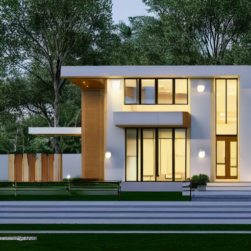 render of a beautiful modern home designed for cozy, curvy, natural aesthetics!!, energy efficiency and maximizing plants and greenery, golden light, high resolution, professional 